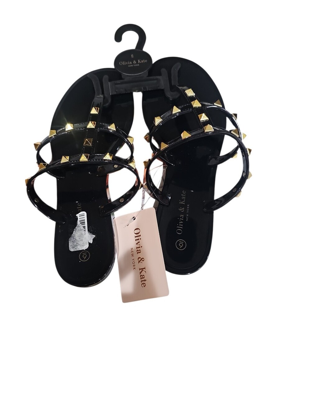 Olivia & Kate  Black Jelly Rivet Flip Flop Sandals Size 6 NWT - Picture 7 of 8